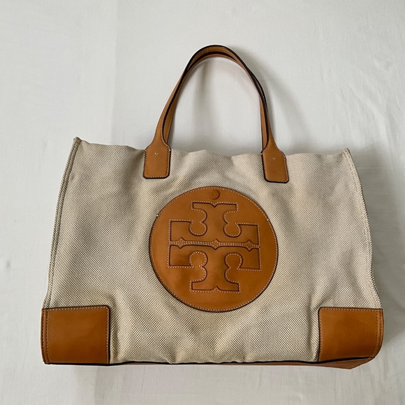 TORY BURCH Canvas & Leather Ella Tote Beige Natural - Picture 2 of 16